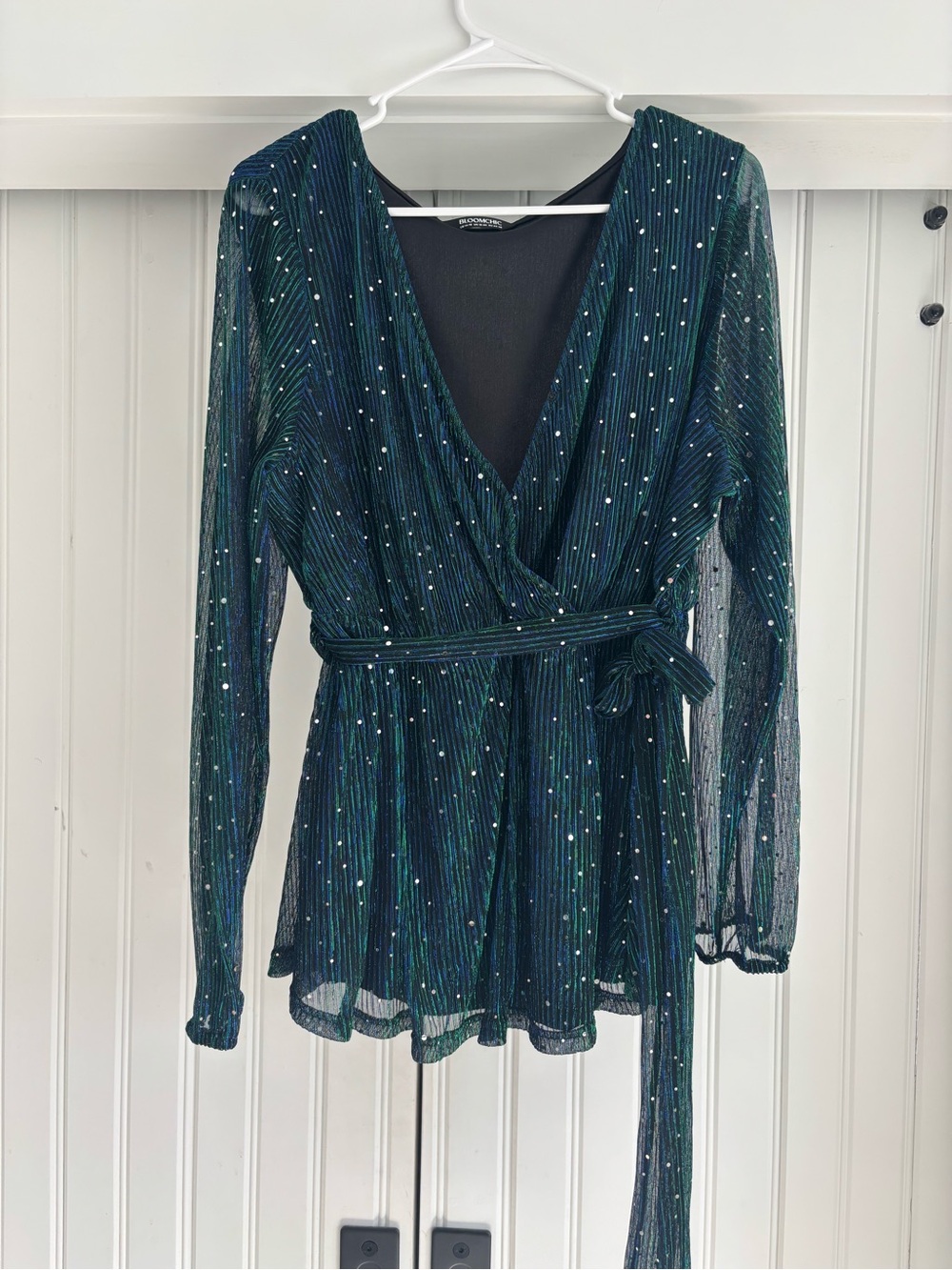 Bloomchic Emerald and Teal Sparkle Wrap Tunic with Tie